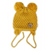 BABY NELLYS Zimná pletená čiapka Teddy Bear na zaväzovanie, horčicová 68-80 (6-12m)