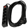 Prodlužovací kabel 10m s uzemněním, 5 zásuvek - černý 3*1,5 mm2 3680 W