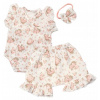 Zavinovacie body, kraťasky + čelenka, mušelín, Pivonky, Baby Nellys, smotanové, veľ. 86, 86 (12-18m)