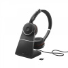 Jabra Evolve 75 Slúchadlá s mikrofónom Káblový a bezdrôtový Pres hlavu Hovor / hudba Bluetooth Nabíjací podstavec Čierna (7599-848-199)