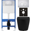 CERANO - Kompletný podomietkový WC set Lite/Cesso - čierna matná - WC tlačidlo Duo, chróm - predstenová inštalácia - 49x36 cm
