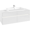 VILLEROY & BOCH Collaro závesná skrinka pod umývadlo na dosku (umývadlo v strede), 4 zásuvky, s LED osvetlením, 1400 x 500 x 548 mm, Glossy White, C088B0DH