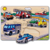 Drevené puzzle Pin Puzzle Eichhorn 6 vkladacích tvarov s obrázkami zvieratká vozidlá od 24 mes