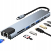 ROZBOČOVAČ USB HUB PRECHODOVKA 2xUSB-C 8v1SD TF 2xUSB HDMI LAN