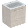 GEBERIT Selnova Square závesná skrinka s umývadlom s úzkym okrajom (s otvorom/s prepadom), 1 dvierka, 600 x 480 x 652 mm, orech hickory svetlý/melamín s drevenou štruktúrou, 501.255.00.1