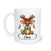 Hrnček pre dievča s potlačou s vianočným sobom s menom na želanie (Hrnček s kvalitnou potlačou)