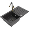 Mexen Pablo žulový drez 1-komorový s odkvapkávačom a kuchynská batéria Flora, čierno bodkovaná - 6510-76-670401-57-B