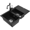 Mexen Gaspar žulový drez s 1,5-komorou s odkvapkávačom a kuchynskou batériou Carla, čierny - 6507-77-670700-00