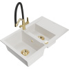 Mexen Gaspar, granitový drez 737x475x177 mm, 1,5-komorový a drezová batéria Duo, biela, 6507-20-671701-57-G