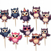 TOPPER ZÁPICHY NA TORT DEKORÁCIA - SOVY SOVIČKY MÚDROSŤ OWL - 10ks