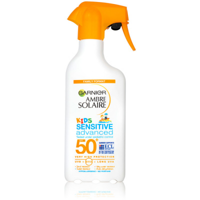 Garnier Ambre Solaire Kids Sensitive Advanced Spray SPF50+ vodeodolný opaľovací prípravok na telo 270 ml