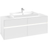 VILLEROY & BOCH Collaro závesná skrinka pod umývadlo na dosku (umývadlo v strede), 4 zásuvky, s LED osvetlením, 1400 x 500 x 548 mm, White Matt, C088B0MS