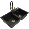 Mexen Tomas, 2-komorový granitový drez 800x500x190 mm a kuchynská batéria Duo, čierna, 6516-77-671701-57-G