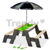 Pieskovisko cédrové stôl na vodu a piesok Aksent sand&water table Deluxe Exit Toys piknikové s 2 lavicami slnečníkom krytom a doplnkami