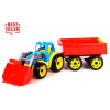 Teddies Traktor / nakladač / bager s vlekom s lyžicou plast na voľný chod 2 farby v sieťke 16x61x16cm