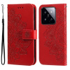 Peňaženkové kožené puzdro 7-petals na Xiaomi 14 Pro - Červená