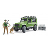 Bruder 2587 Land Rover Defender, figurka myslivce a psa