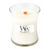 WoodWick Linen vonná sviečka s dreveným knôtom 85 g