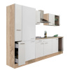 Kuchynský nábytok Yorki 300 s korpusom z duba sonoma, s bielym čelom s hodvábnym leskom a policovou skrinkou
