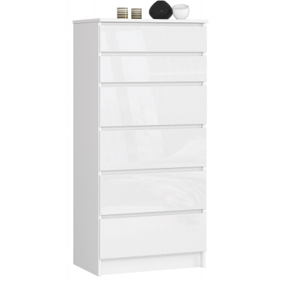 Ak furniture Komoda Kuba 60 cm - 6 zásuviek biela lesk