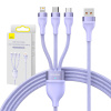 Baseus CASS040005 Flash Series II 3 v 1 - USB typu C, Lightning, Micro USB - 66W 6A, 1,2m, fialový