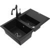 Mexen Gaspar granitový drez 1,5-komorový s odkvapkávačom a kuchynskou batériou Carla, čierny - 6507-77-670700-70-B