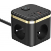 Viking síťový adaptér YC33, 3x 230 V, 1x USB-A, 2x USB-C, tlačítko ON/OFF, délka 1,4 m, černá VYC33B