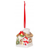 Dekorácia MagicHome Vianoce, Domček so snehuliakom, LED, terakota, závesný, 5,8x5x7 cm