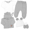 Rebrovaná sada Star 5D body polodupačky kabátik čiapka rukavice sivá biela