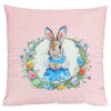 Autronic BONTEC Vankúš s výplňou - zamatový, 45 x 45 cm, zajac a veľkonočný veniec Farba: Ružová