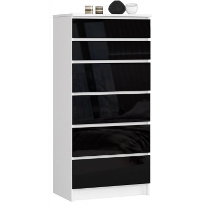 Ak furniture Komoda Kuba 60 cm - 6 zásuviek biela/čierna