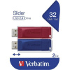 Verbatim USB flash disk, USB 2.0, 32GB, Slider, červený, modrý, USB A, s výsuvným konektorom, 2 ks 49327