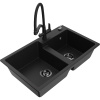 Mexen Tomas, 2-komorový granitový drez 800x500x190 mm a kuchynská batéria Duo, čierna, 6516-77-671701-70-B