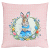 Autronic BONTEC Vankúš s výplňou - zamatový, 45 x 45 cm, zajac a veľkonočný veniec Farba: Ružová