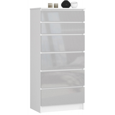 Ak furniture Komoda Kuba 60 cm - 6 zásuviek biela/sivá