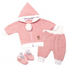 Baby Nellys 3-dielna súprava Hand made pletený kabátik kalhoty a topánočky ružová