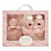 Darčeková sada pre bábätko Slipper Gift Set Pink Lapin Doudou et Compagnie papučky a zajačik na maznanie ružová 15 cm v darčekovom balení od 0 mes DC4