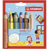 STABILO woody 3 in 1 farbička, vodovka & voskovka, so strúhadlom, 6ks