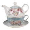 Clayre & Eef Porcelánový set šálka+čajník 400ml s kvetmi