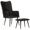 vidaXL Kreslo wingback s podnožkou čierne pravá koža - Čierna - 90653-44919
