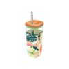 Quokka Sklenený cestovný hrnček so slamkou Liquid Cube Tropical Toucans 540 ml