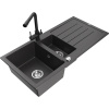 Mexen Andres kuchynský drez 1,5-komorový s odkvapkávačom a kuchynskou batériou Duero, čierny s farebnými škvrnami