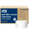 110253 - T2 - Tork JUMBO MINI jemný toaletný papier v kotúči Premium 2-vr, 170 m, o 19 cm, recykel biely, cena za balenie 12 ks