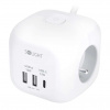 Solight Predlžovací kábel 3Z + USB - kocka, 2m, vypínač, 3x1,0, biela
