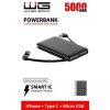 WG - Power Bank 5000 mAh, kabel Micro USB + Type-C + adaptér Lightning, černá