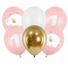 PartyDeco Balóniky latexové prvé narodeniny Slon sv.ružový 30 cm, 6 ks