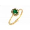 Luxusný zlatý prsteň s prírodným smaragdom a briliantmi, Veľkosť: 54