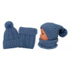 Pletená zimná čiapka s brmbolcom + komínček BABY NELLYS - modrá, jeans,veľ. 48-52cm