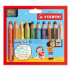 STABILO Woody 3 in 1 Jumbo pastelky, voskovky a vodovky v jednom, so strúhadlom (10 farieb)