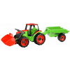 LENA Traktor se lžící a s vozíkem červeno zelený